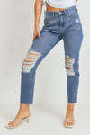 JUST USA KNEE DISTRESSED HIGH RISE STRAIGHT LEG JEAN