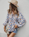 New style casual holiday style floral long-sleeved tie shirt top