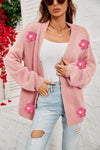 New long-sleeved floral cardigan lantern sleeves knitted sweater jacket