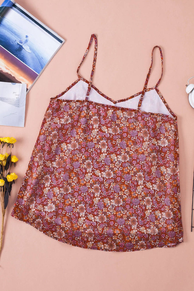 Red Floral Print Cami Top