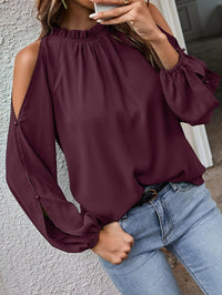 New Women's Ruffle Round Neck Long Sleeve Gathered Strapless Fashion Top