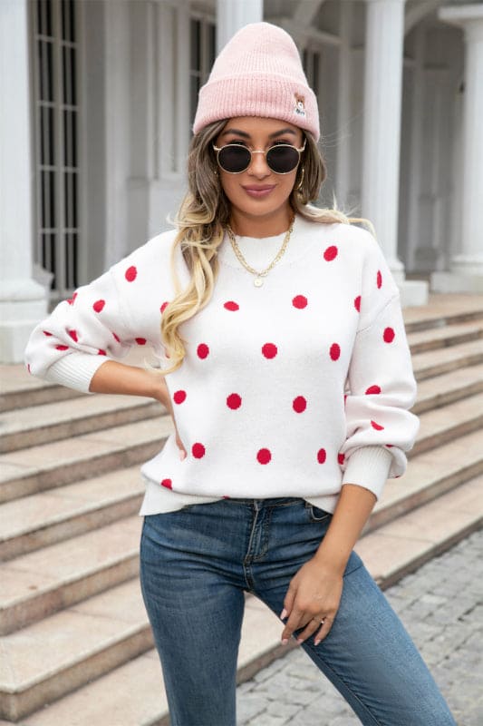 Women's Fashion Knit Polka Dot Pullover