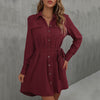 Women's dress red long -sleeved lapel -style skirt