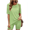 Women's solid color short-sleeved shorts with shorts casual home two-piece set