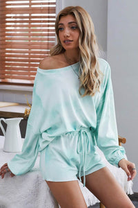 Sky Blue Tie-dye Long Sleeve Pajamas Loungewear Set