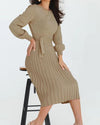 Women's slim pleated mid-length bottoming sweater dress