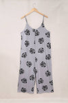 Summer Gray Palm Leaves Print Spaghetti Strap Wide Leg jumpsuit