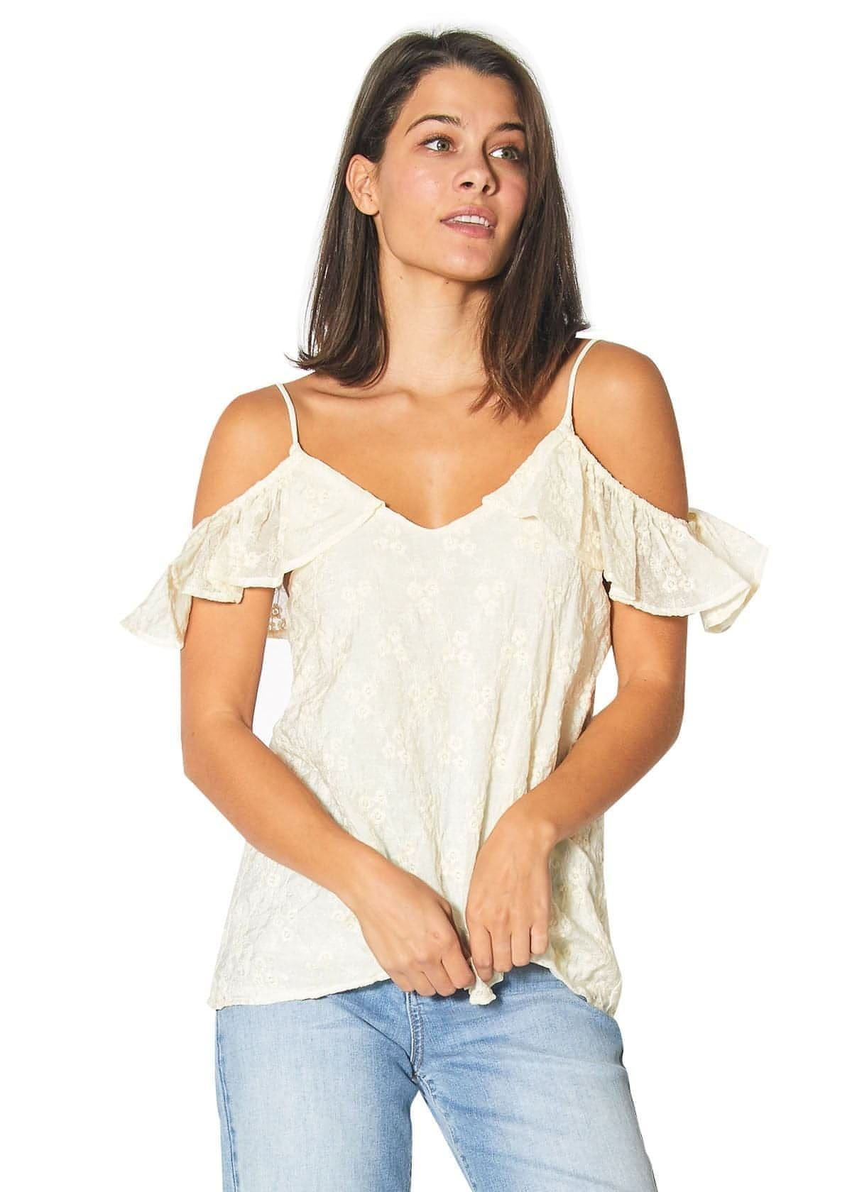 Embroidered Cold Shoulder Camisole in Butter