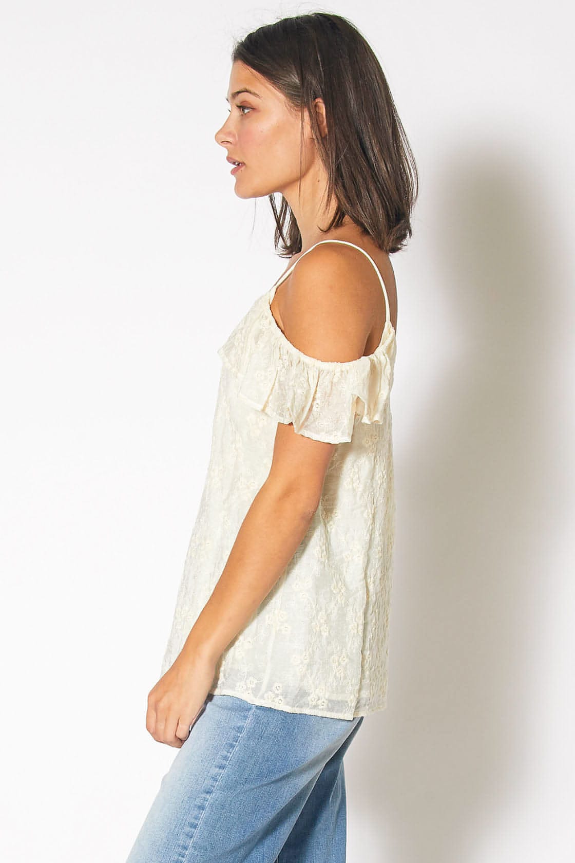 Embroidered Cold Shoulder Camisole in Butter