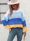 Women's Color Block Crew Neck Knit Fashion Sweater