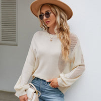 Hollow Pullover Fashion Knitted Women's Round Neck Sweater