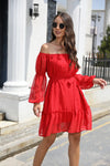 Swiss Dot Off-Shoulder Balloon Sleeve Dress