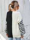 Leopard Color Block V-Neck Tunic Pullover Sweater