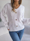 Cable-Knit Buttoned V-Neck Sweater