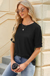 Round Neck Buttoned Short Sleeve T-Shirt