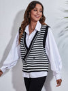 Striped Button Up V-Neck Sweater Vest