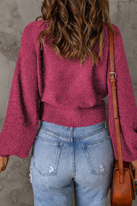 Ribbed Trim Balloon Sleeve Sweater