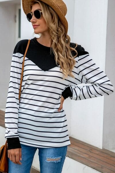 Striped Round Neck Long Sleeve T-Shirt