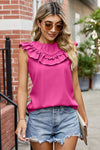 Ruffled Round Neck Sleeveless Blouse