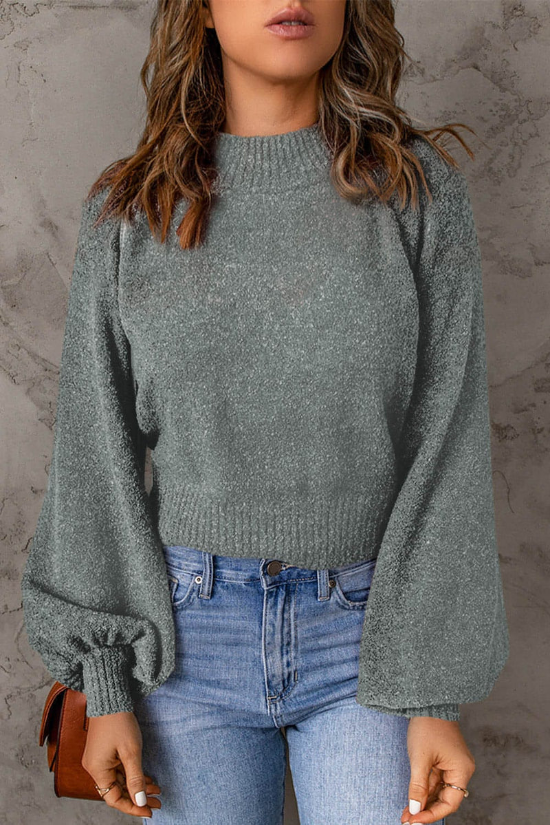 Ribbed Trim Balloon Sleeve Sweater