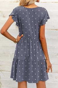 Polka Dot V-Neck Flutter Sleeve Mini Dress