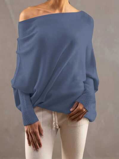 Full Size Boat Neck Batwing Sleeve Knit Top