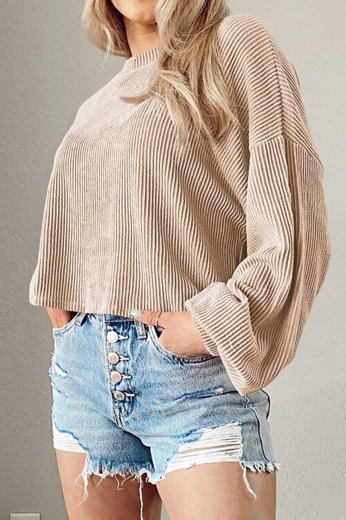 Round Neck Drop Shoulder Long Sleeve Top