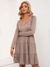 V-Neck Long Sleeve Tiered Dress