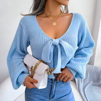 Tie-Front Rib-Knit Cropped Sweater