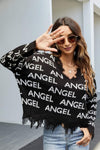 ANGEL Distressed V-Neck Dropped Shoulder Sweater - Everydayswear