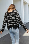 ANGEL Distressed V-Neck Dropped Shoulder Sweater - Everydayswear