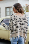 ANGEL Distressed V-Neck Dropped Shoulder Sweater - Everydayswear