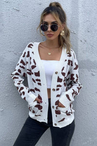 Animal Print Button Front Sweater Cardigan - Everydayswear