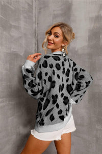 Animal Print Dropped Shoulder Knit Pullover - Everydayswear