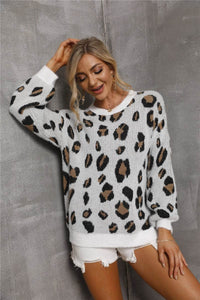 Animal Print Dropped Shoulder Knit Pullover - Everydayswear