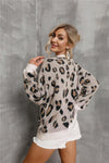 Animal Print Dropped Shoulder Knit Pullover - Everydayswear