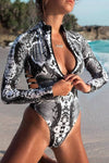 Animal Print Zipper Cut-Out Wetsuit - Everydayswear