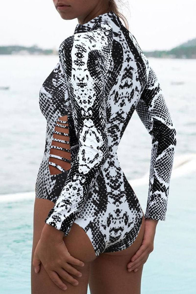 Animal Print Zipper Cut-Out Wetsuit - Everydayswear