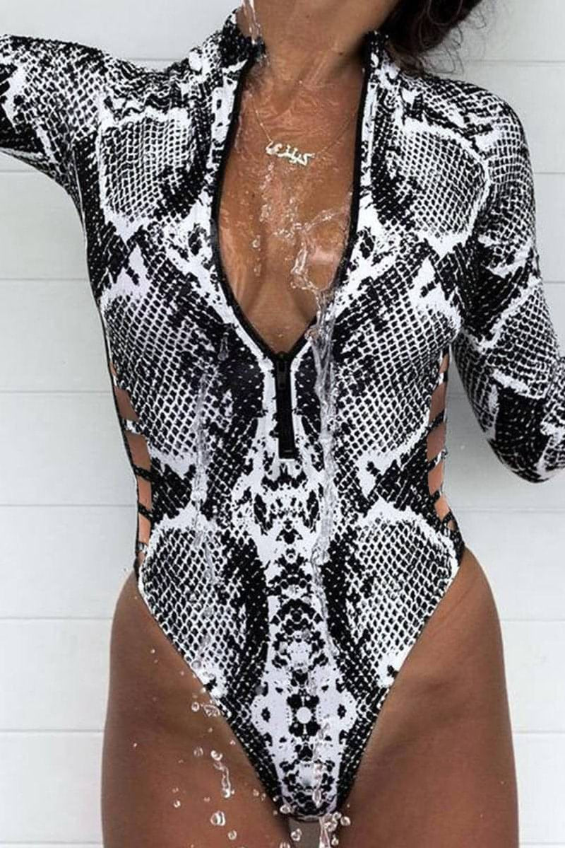 Animal Print Zipper Cut-Out Wetsuit - Everydayswear