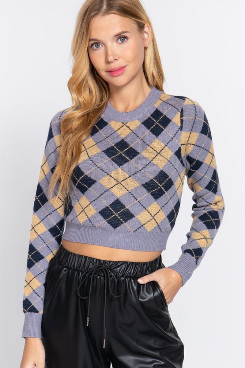 Argyle Jacquard Crop Sweater - Everydayswear