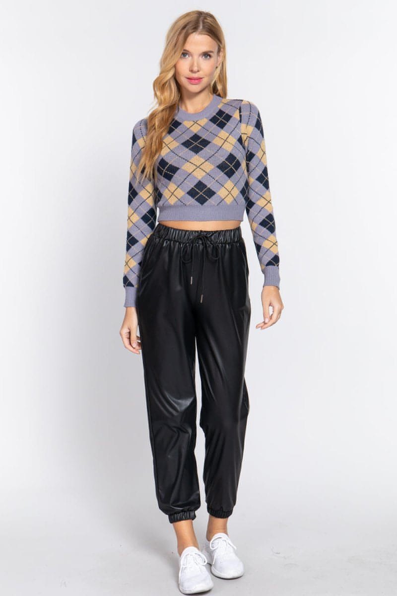 Argyle Jacquard Crop Sweater - Everydayswear