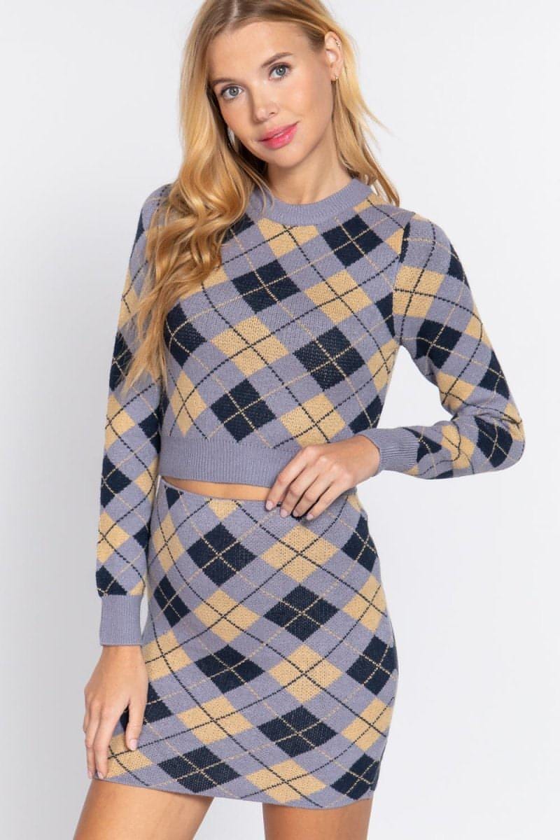 Argyle Jacquard Crop Sweater - Everydayswear