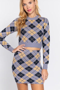 Argyle Jacquard Sweater Mini Skirt - Everydayswear