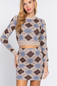 Argyle Jacquard Sweater Mini Skirt - Everydayswear