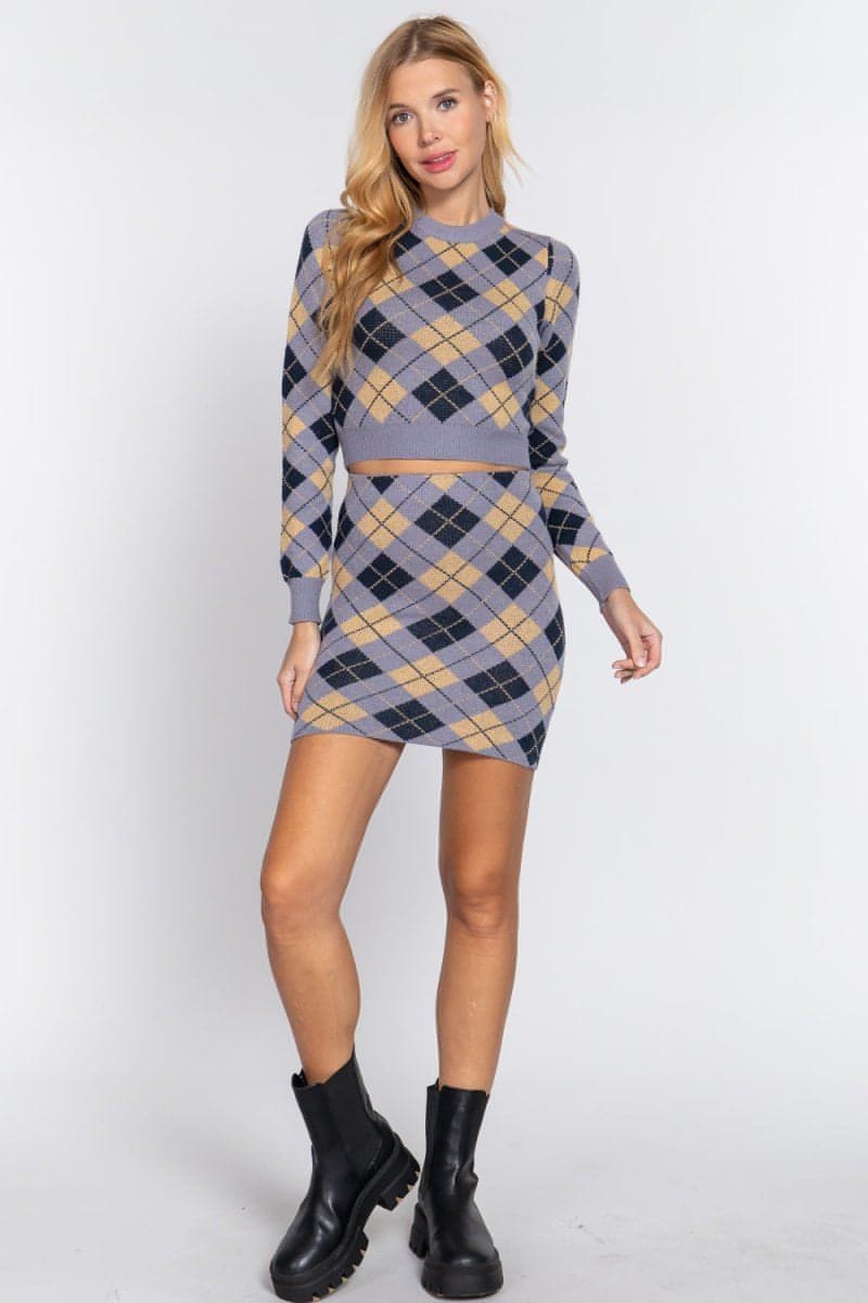 Argyle Jacquard Sweater Mini Skirt - Everydayswear