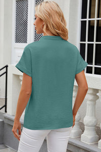 Notched Short Sleeve Blouse