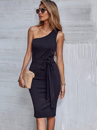 Solid color shoulder bag hip skirt European and American skinny knee-length dress