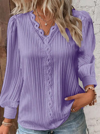 Textured V-Neck Long Sleeve Blouse