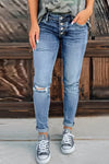 Fashion Women's Blue Hollow Out Button-fly Distressed Jeans