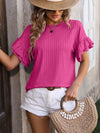 Ruffled Round Neck Short Sleeve Blouse